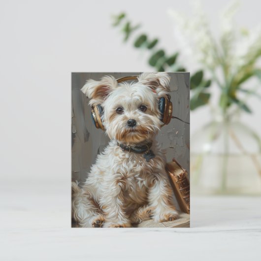 Carte Postale Adorable lecture et écoute de la musique maltaise (Debout devant)