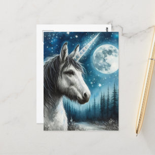 Carte Postale Adorable licorne âne avec lune