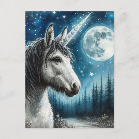 Carte Postale Adorable licorne âne avec lune (Devant)