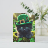 Carte Postale Adorable Lucky Black St. Patrick's Day Kitten (Debout devant)