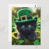 Carte Postale Adorable Lucky Black St. Patrick's Day Kitten (Devant / Derrière)