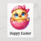 Carte Postale Adorable Mignonne Poussin de Pâques Bébé Œuf Rose  (Devant)