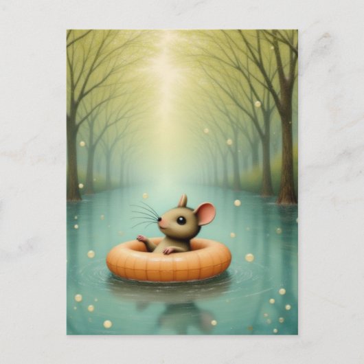 Carte Postale Adorable Mouse Floating on a Lake (Devant)