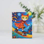 Carte Postale Adorable Orange Kitty dans une robe Skateboard (Debout devant)