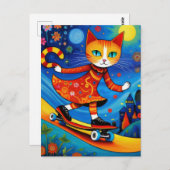 Carte Postale Adorable Orange Kitty dans une robe Skateboard (Devant / Derrière)