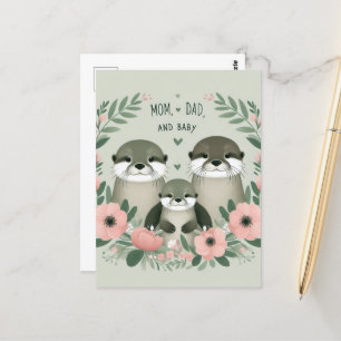 Carte Postale Adorable Otter Boho maman papa et bébé