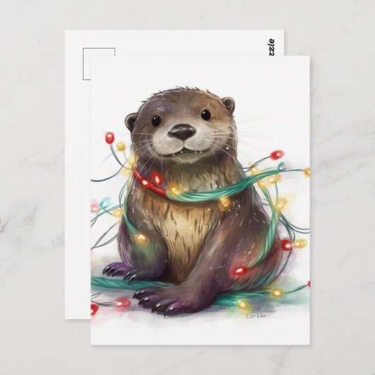 Carte Postale Adorable Otter Christmas Lights AI Art (Devant / Derrière)