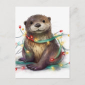 Carte Postale Adorable Otter Christmas Lights AI Art (Devant)