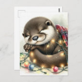 Carte Postale adorable Otter de Noël (Devant / Derrière)