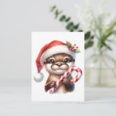 Carte Postale Adorable Otter de Noël à Santa Hat avec bonbon (Debout devant)