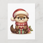 Carte Postale Adorable Otter de Noël à Santa Hat avec présent (Devant)
