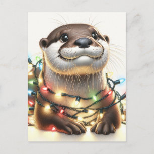 Carte Postale Adorable Otter De Noël Avec Lumières
