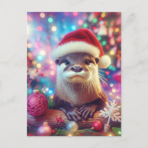 Carte Postale Adorable Otter de Noël Festif
