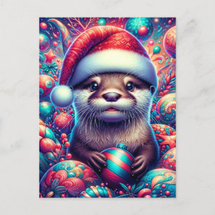 Carte Postale Adorable Otter de Noël Festif