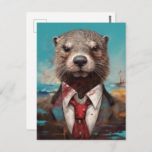 Carte Postale Adorable Otter en costume (Devant / Derrière)