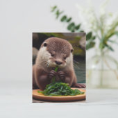 Carte Postale Adorable Otter Manger une salade d'algues (Debout devant)
