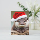 Carte Postale Adorable Otter Santa Hat (Debout devant)