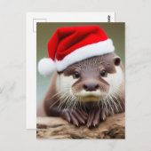 Carte Postale Adorable Otter Santa Hat (Devant / Derrière)