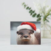 Carte Postale Adorable Otter Santa Hat (Debout devant)