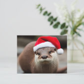 Carte Postale Adorable Otter Santa Hat (Debout devant)