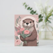 Carte Postale Adorable Otter With Flowers (Debout devant)