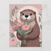 Carte Postale Adorable Otter With Flowers (Devant)