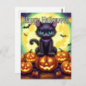 Carte Postale Adorable Petit Chat Kitty | Bonne Halloween (Devant / Derrière)