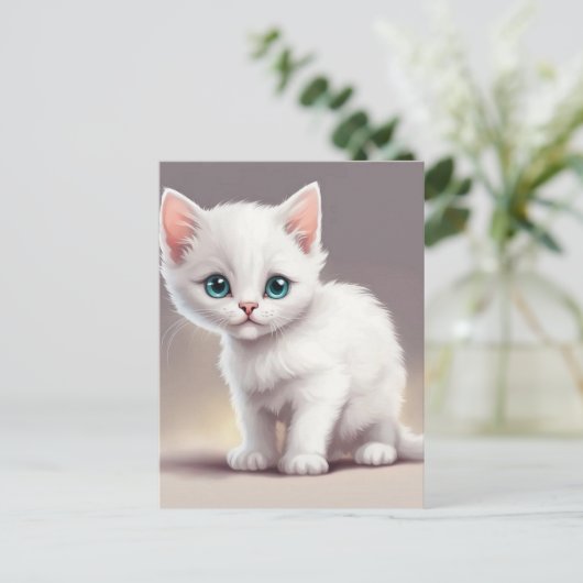 Carte Postale adorable petit chaton blanc (Debout devant)