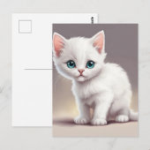 Carte Postale adorable petit chaton blanc (Devant / Derrière)