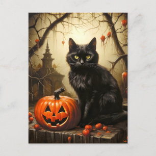 Carte Postale Adorable Petit Kitty Chat Sorcière Bonne Hallowe