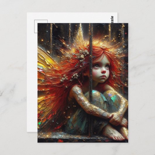 Carte Postale Adorable Petite Fée avec cheveux rouges (Devant / Derrière)