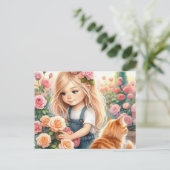 Carte Postale Adorable Petite Fille cueillir Roses avec Ginger C (Debout devant)
