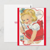 Carte postale adorable Petite fille Peinture Valen (Devant / Derrière)