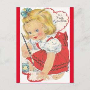 Carte postale adorable Petite fille Peinture Valen