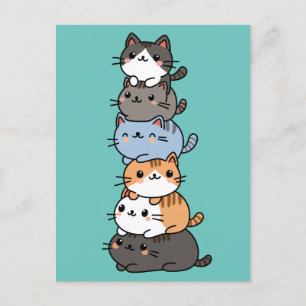 Carte Postale Adorable Pile De Chats Mignons Kawaii