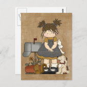 Carte Postale Adorable poupée de campagne fille (Devant / Derrière)