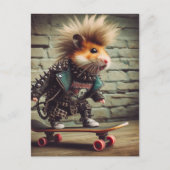 Carte Postale Adorable Punk Rock Skateboard Hamster (Devant)
