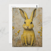 Carte postale adorable Rabbit Jaune (Devant / Derrière)