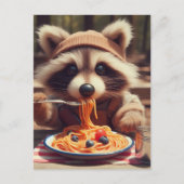 Carte Postale Adorable Raccoon Mange Spaghetti (Devant)