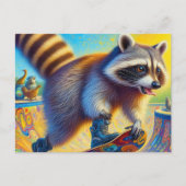 Carte Postale Adorable Raccoon Skateboard (Devant)