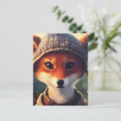 Carte Postale Adorable Renard rouge en vêtements (Debout devant)