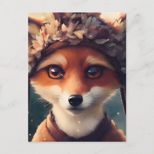 Carte Postale Adorable Renard rouge en vêtements d'hiver (Devant)