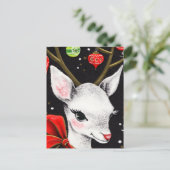 Carte Postale Adorable renne blanc avec Gros Bow Rouge (Debout devant)