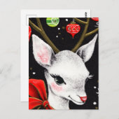 Carte Postale Adorable renne blanc avec Gros Bow Rouge (Devant / Derrière)