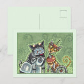 Carte Postale ADORABLE ROBOT BULLDOG ET FELINE AMI Drôle (Devant / Derrière)