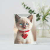 Carte Postale Adorable Saint Valentin Kitten avec coeur sur coll (Debout devant)