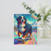 Carte Postale Adorable Skateboard Bernese Mountain Dog (Debout devant)