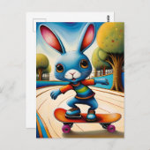 Carte Postale Adorable Skateboard Rabbit (Devant / Derrière)