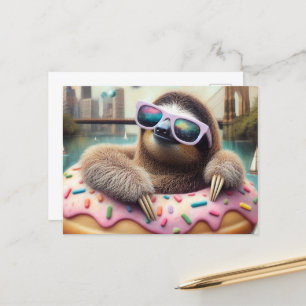 Carte Postale Adorable Sloth flottant dans un écrou