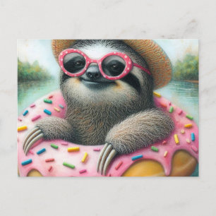 Carte Postale Adorable Sloth flottant dans un écrou glacé